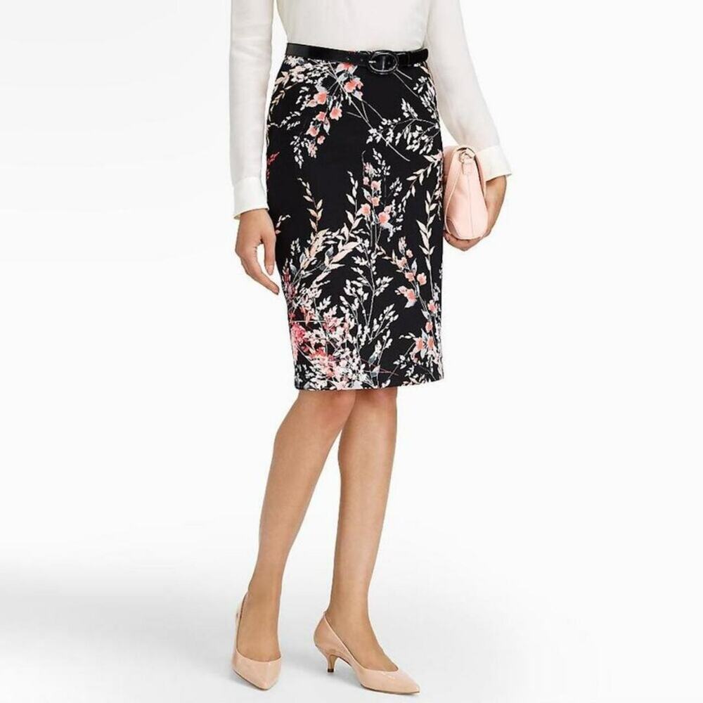 Talbot's Black Floral Pencil Skirt 16P 16 Petite